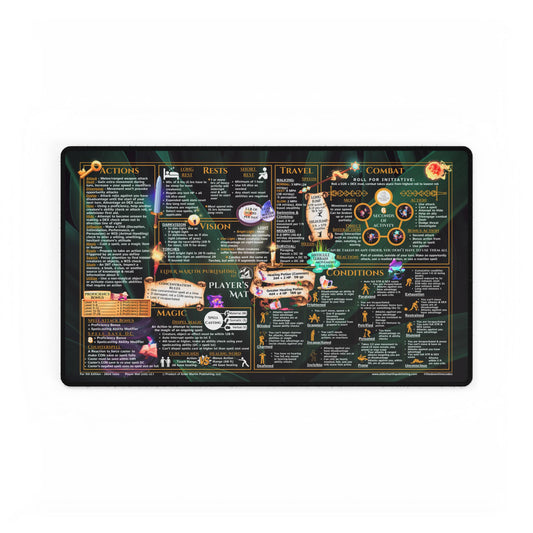 Player Rules Deskmat for 5th Edition 2024 Mechanics, standard size, Lush Leaves
