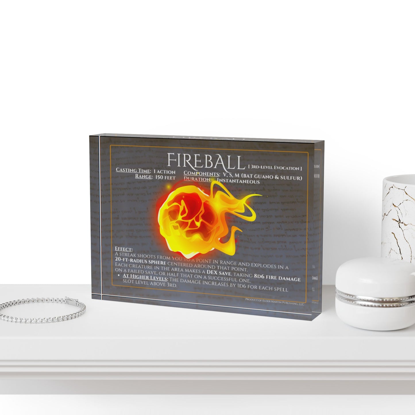 Acrylic Spell Block - FIREBALL - Pale Parchment