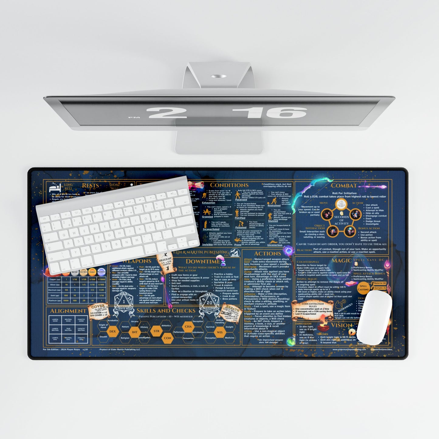 Player Rules Deskmat for 5th Edition 2024 Mechanics, premium size, Martial Marble