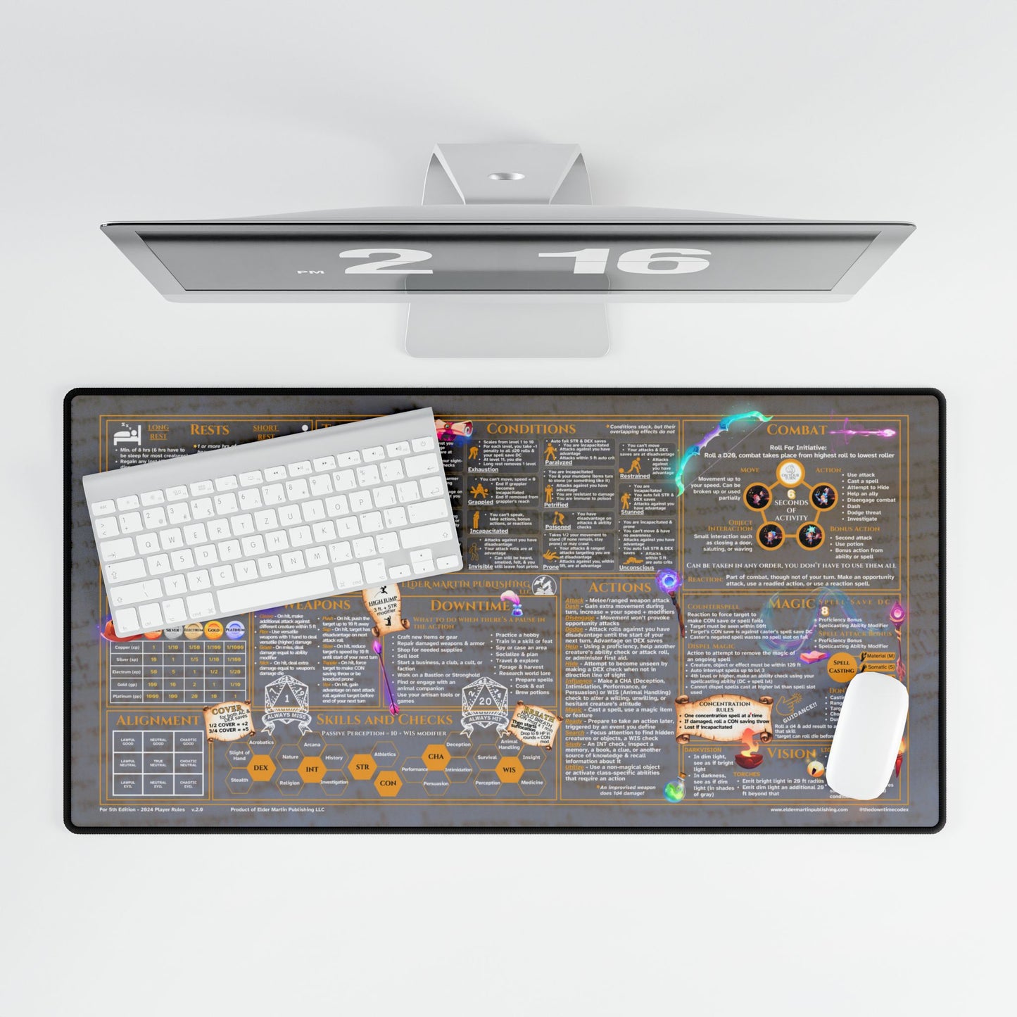 Player Rules Deskmat for 5th Edition 2024 Mechanics, premium size, Pale Parchment