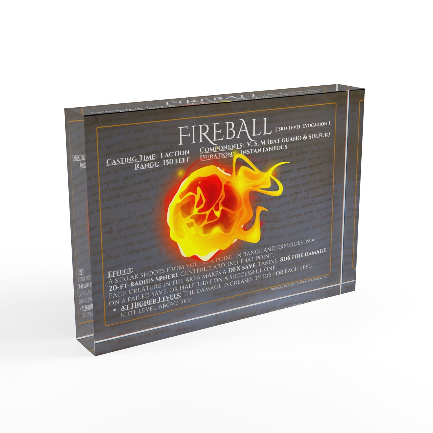 Acrylic Spell Block - FIREBALL - Pale Parchment