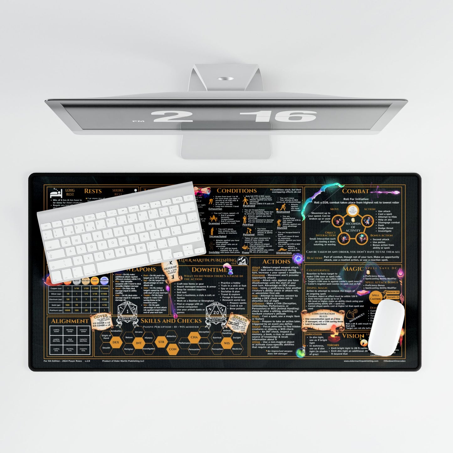 Player Rules Deskmat for 5th Edition 2024 Mechanics, premium size, Lush Leaves