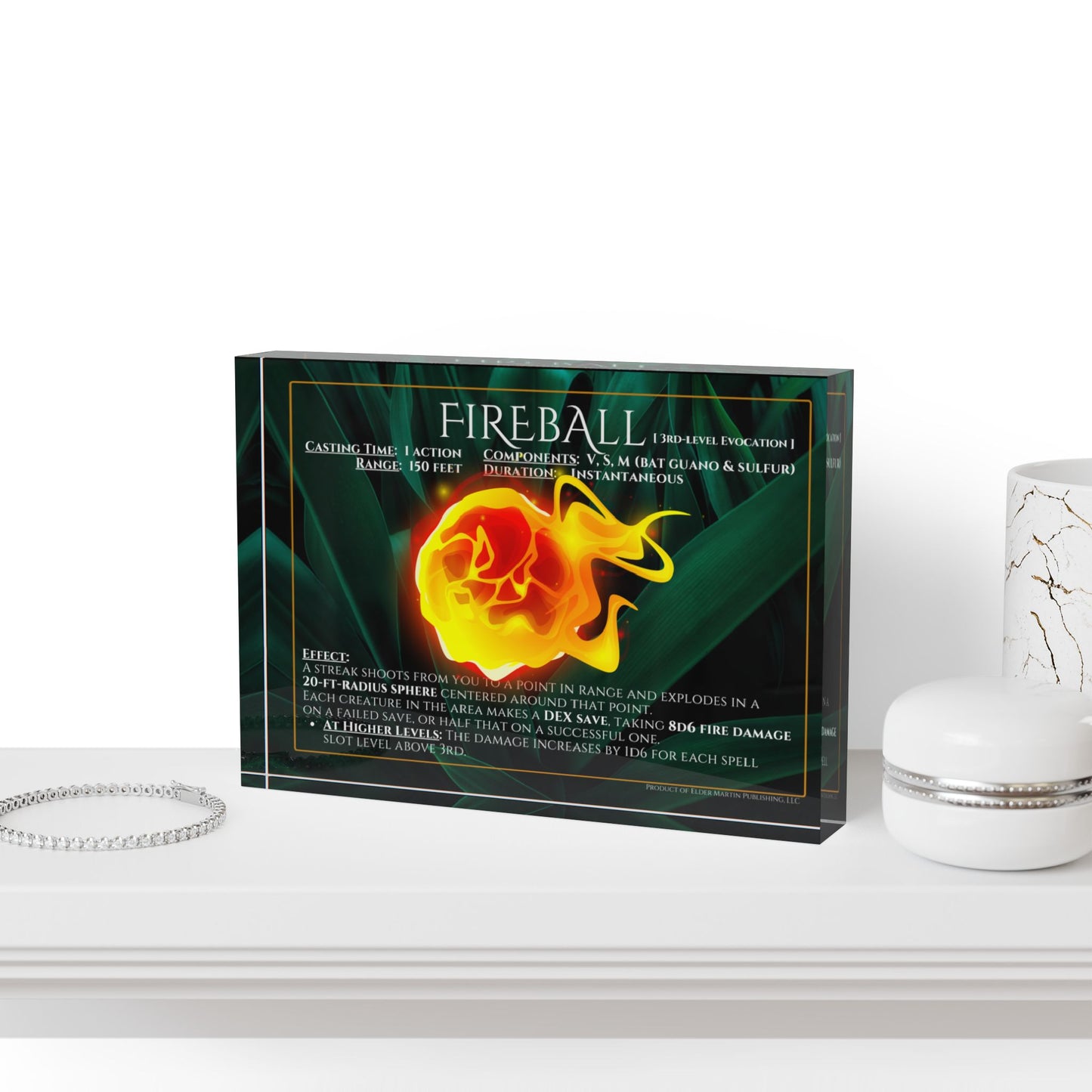 Acrylic Spell Block - FIREBALL - Lush Leaves