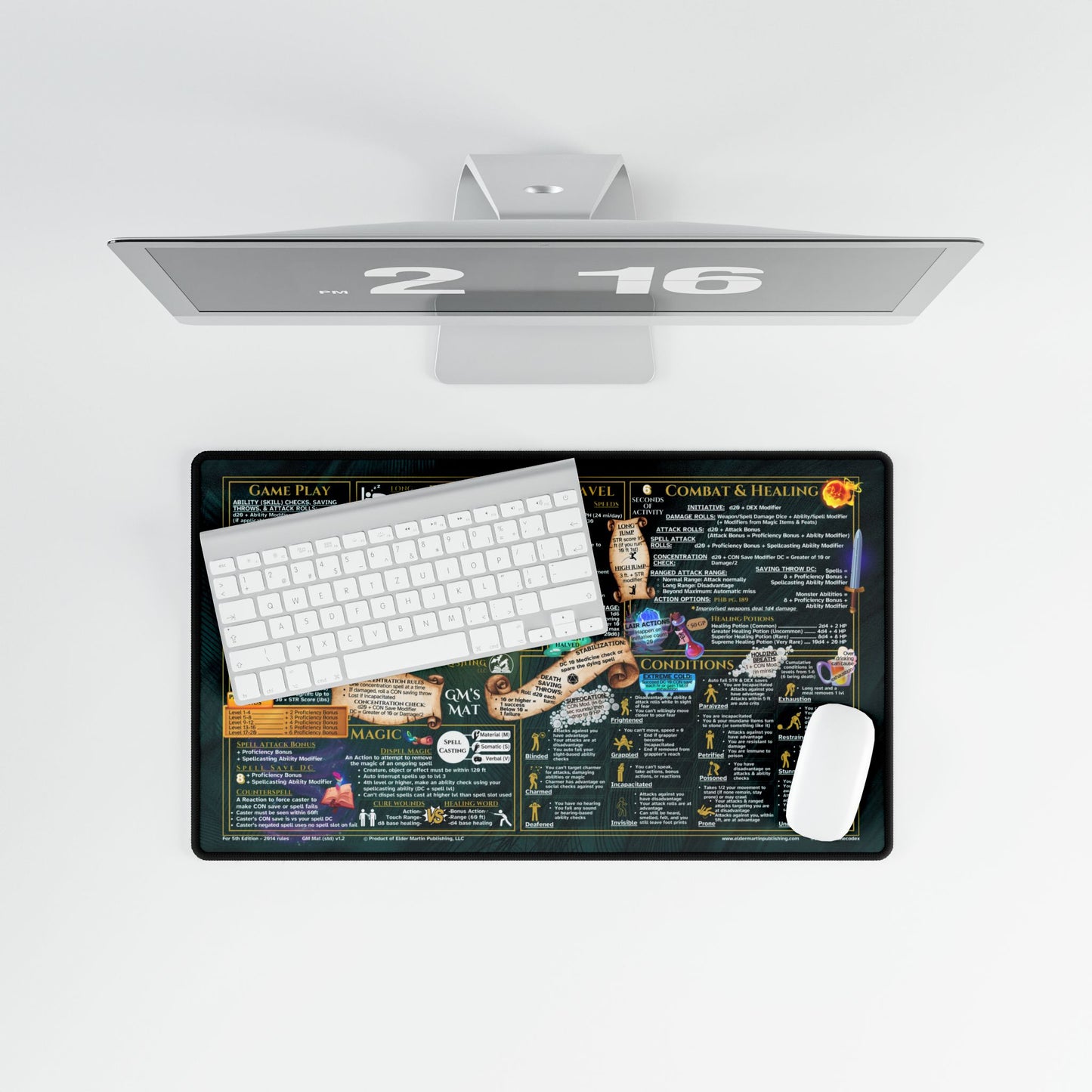 Game Master Deskmat for 5th Edition 2014 Mechanics, standard size, Turquoise Feathers