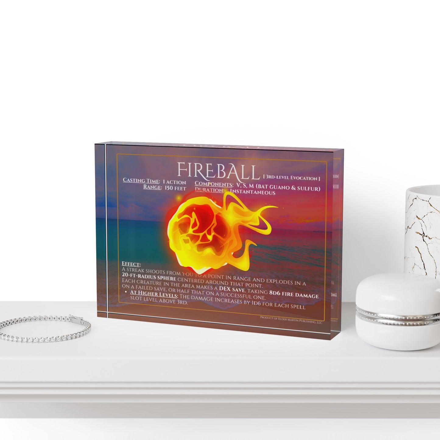 Acrylic Spell Block - FIREBALL - Seaside Sunset