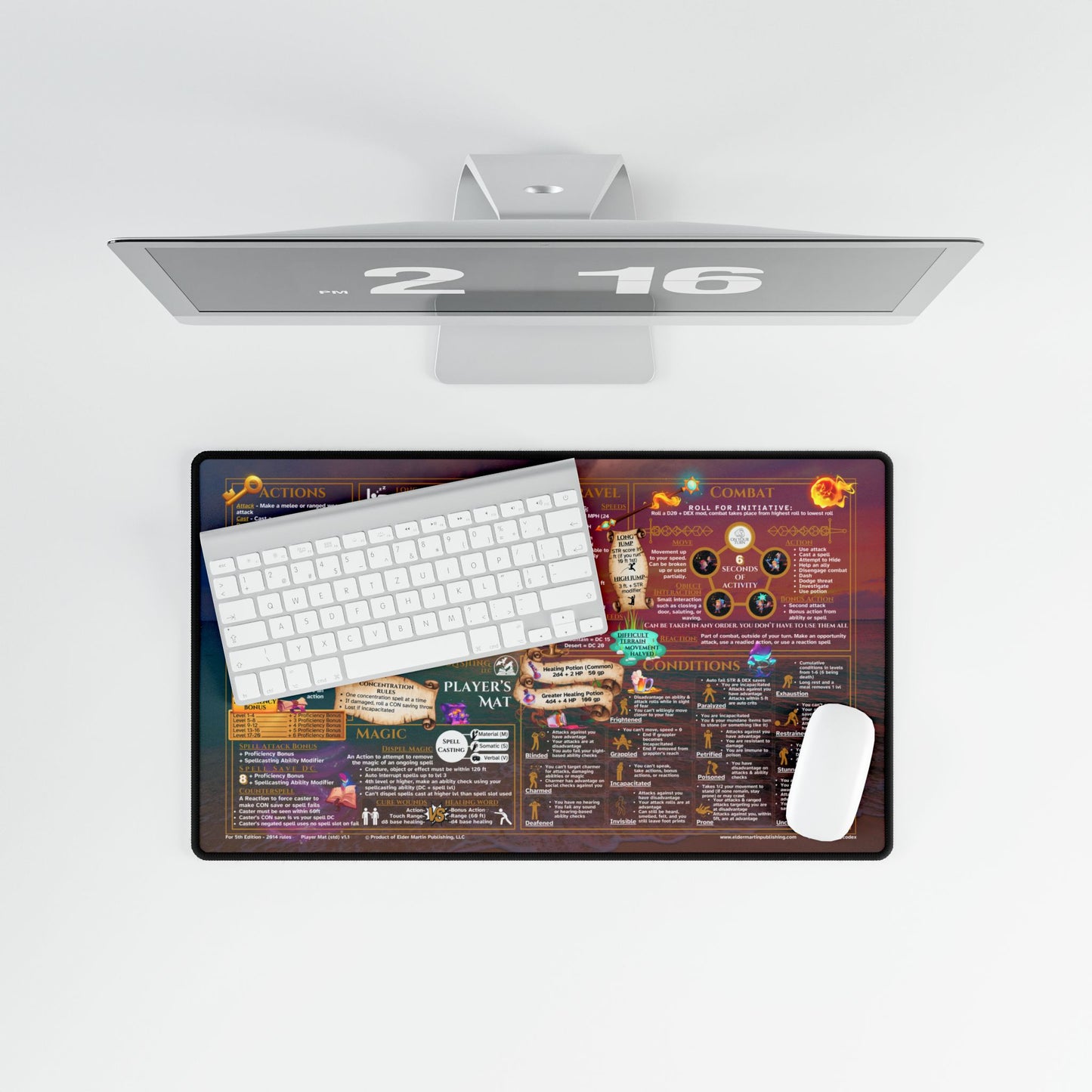 Player Rules Deskmat for 5th Edition 2014 Mechanics, standard size, Seaside Sunset