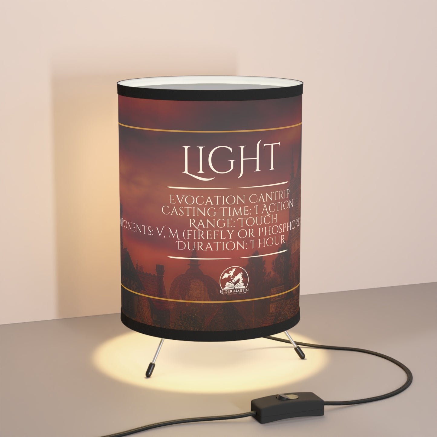 Light Spell Tripod Lamp with High-Res Printed Shade - Vampire Village