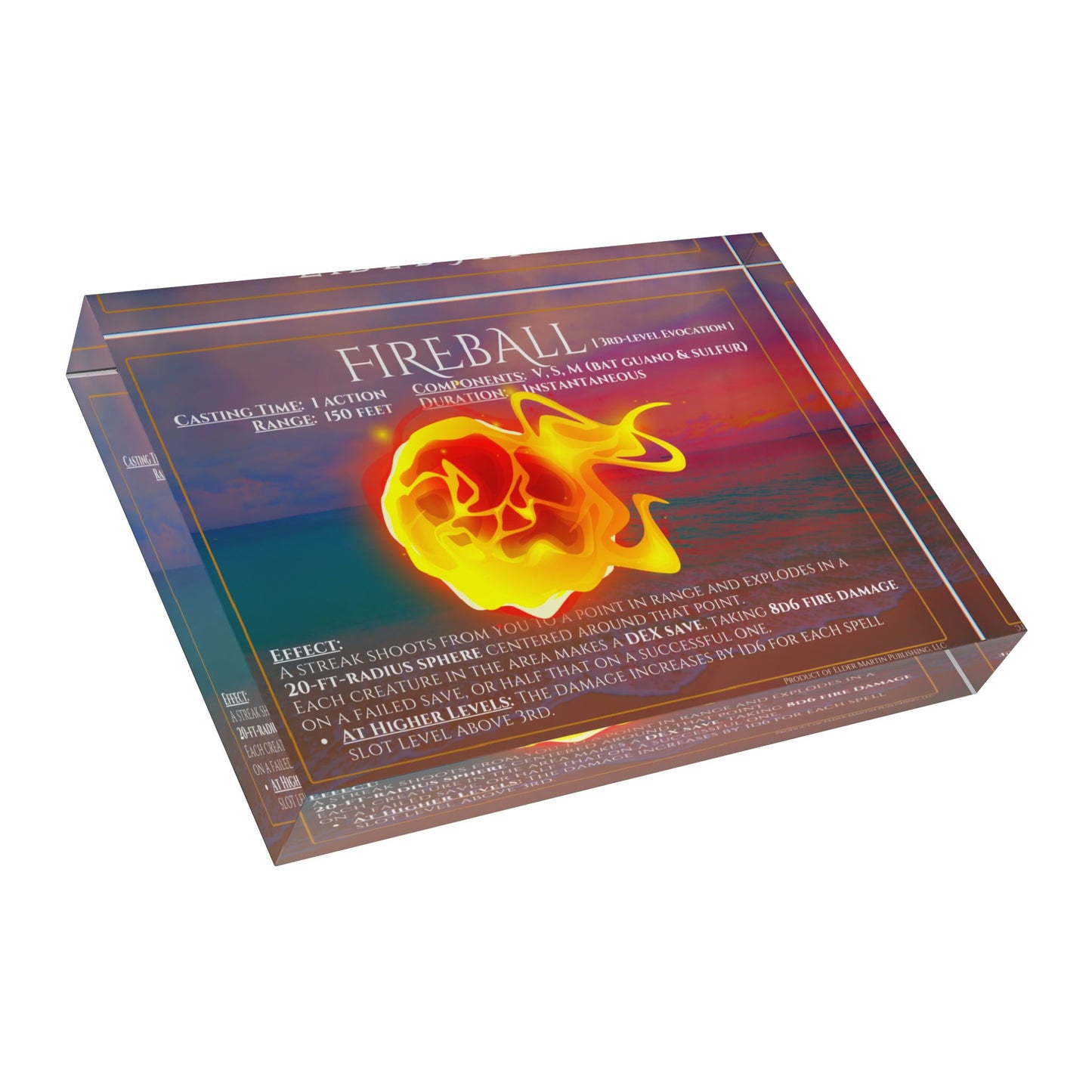 Acrylic Spell Block - FIREBALL - Seaside Sunset
