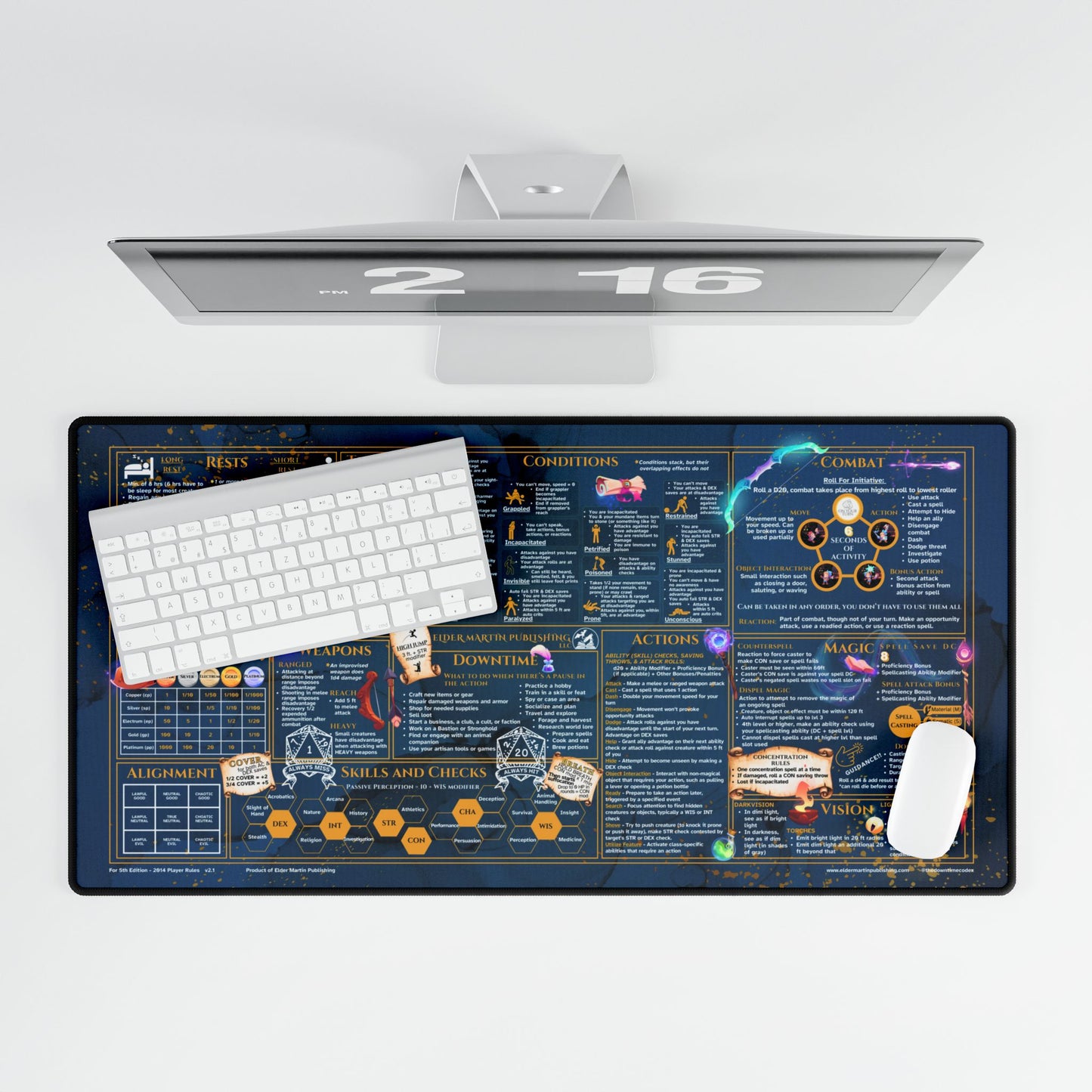 Player Rules Deskmat for 5th Edition 2014 Mechanics, premium size, Martial Marble
