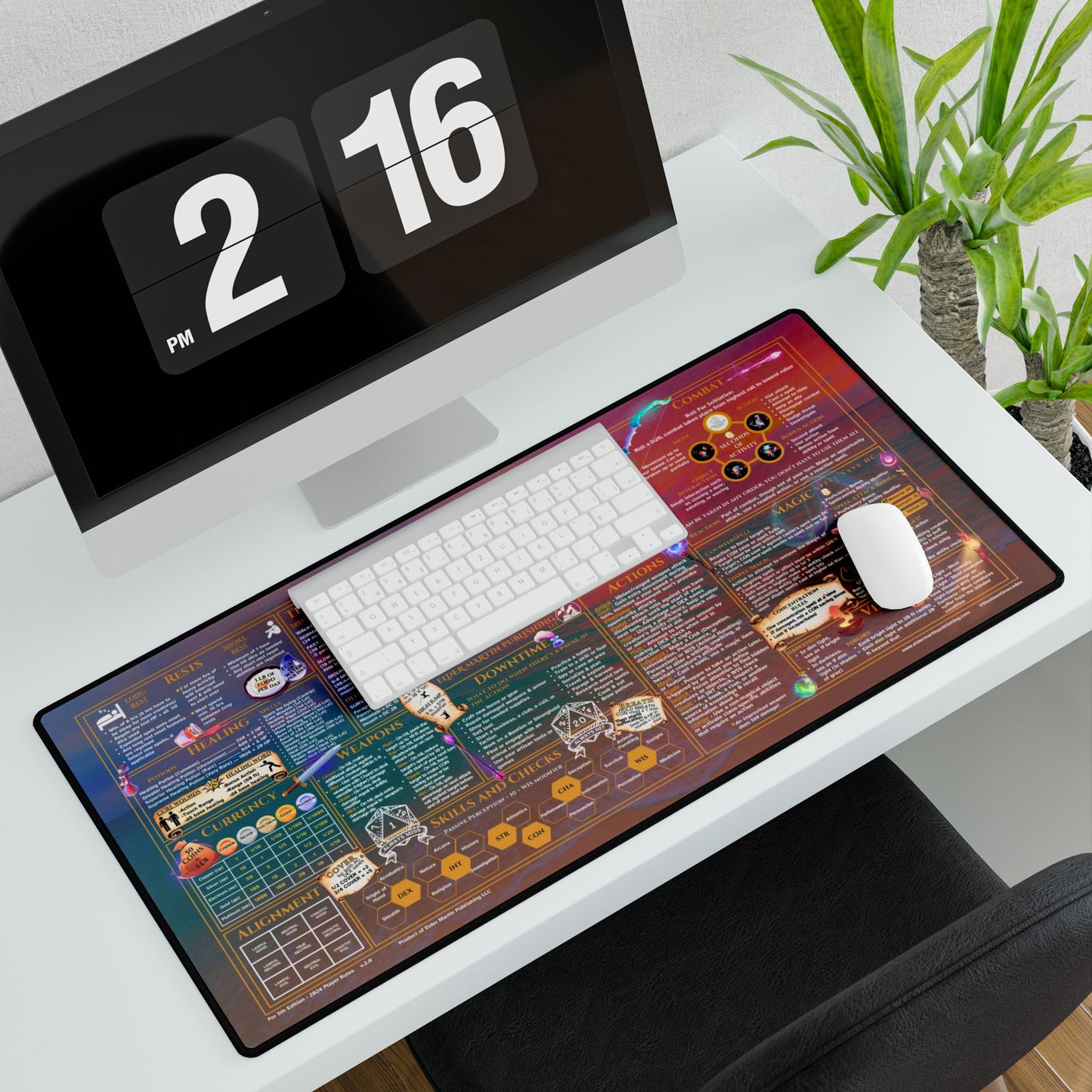 Player Rules Deskmat for 5th Edition 2024 Mechanics, premium size, Seaside Sunset