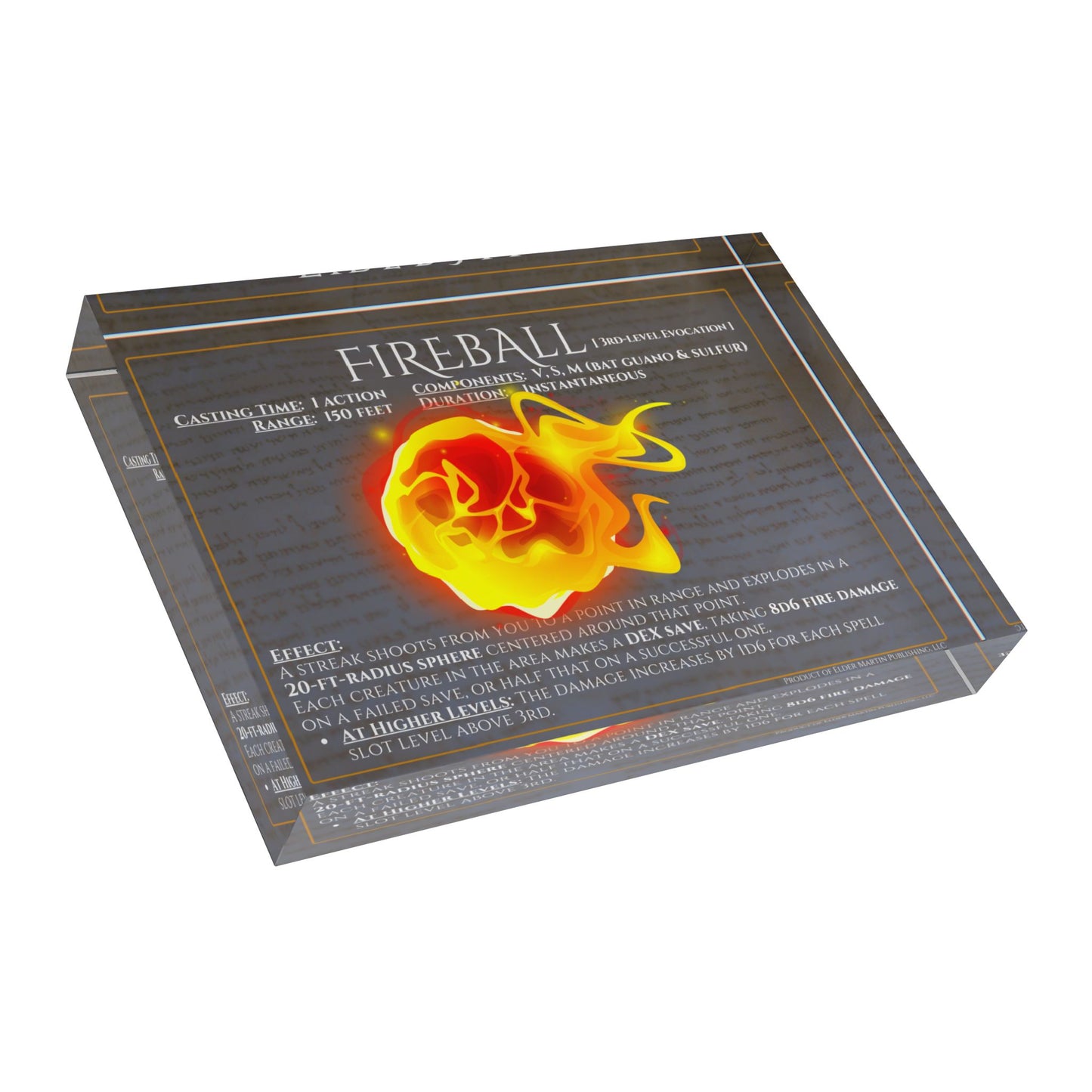 Acrylic Spell Block - FIREBALL - Pale Parchment