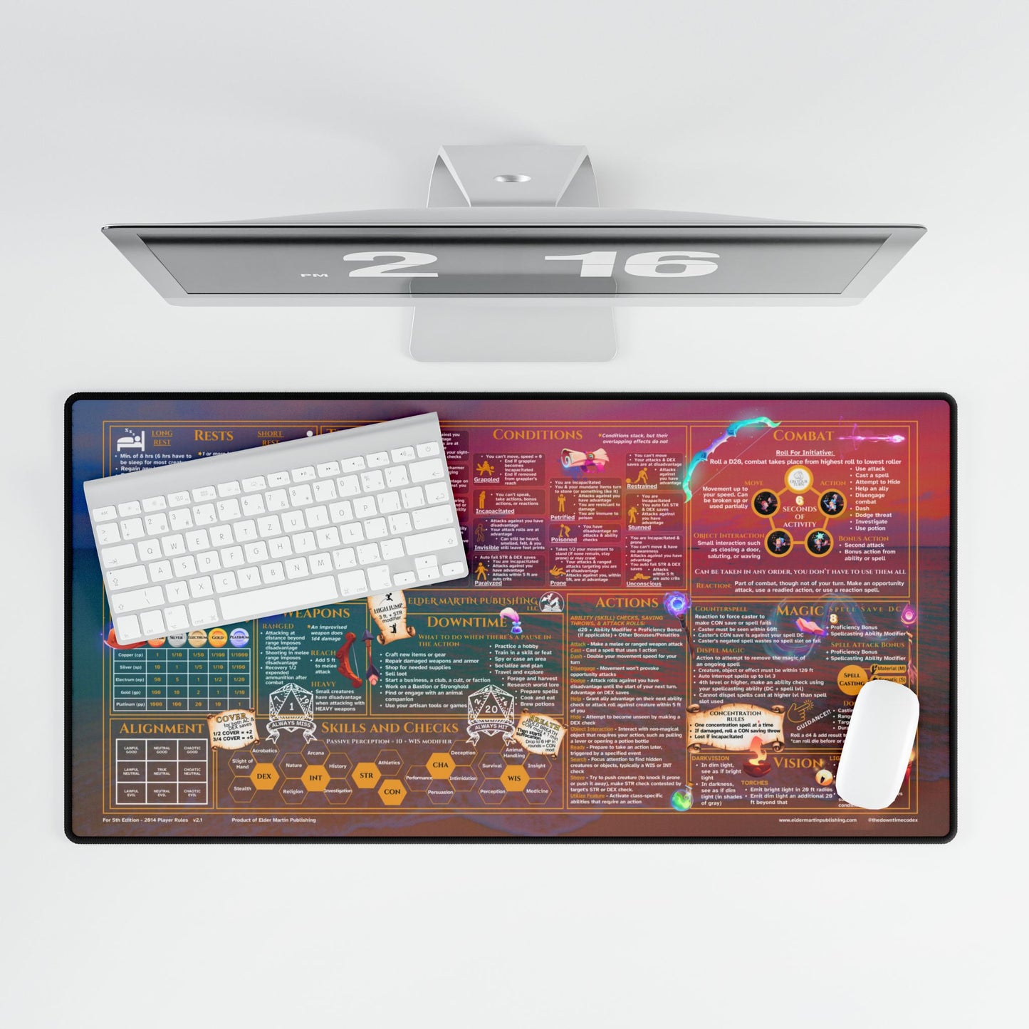 Player Rules Deskmat for 5th Edition 2014 Mechanics, premium size, Seaside Sunset