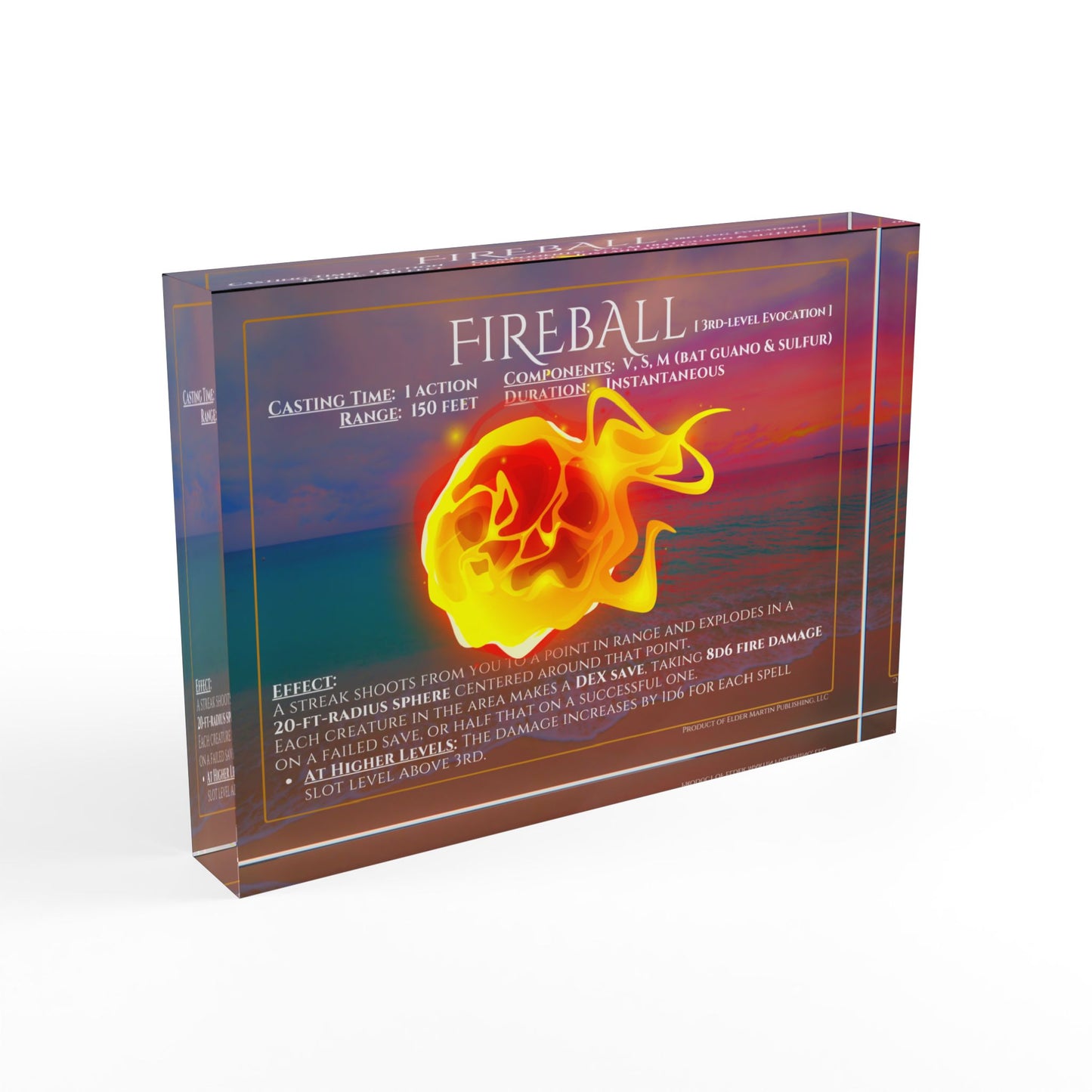 Acrylic Spell Block - FIREBALL - Seaside Sunset