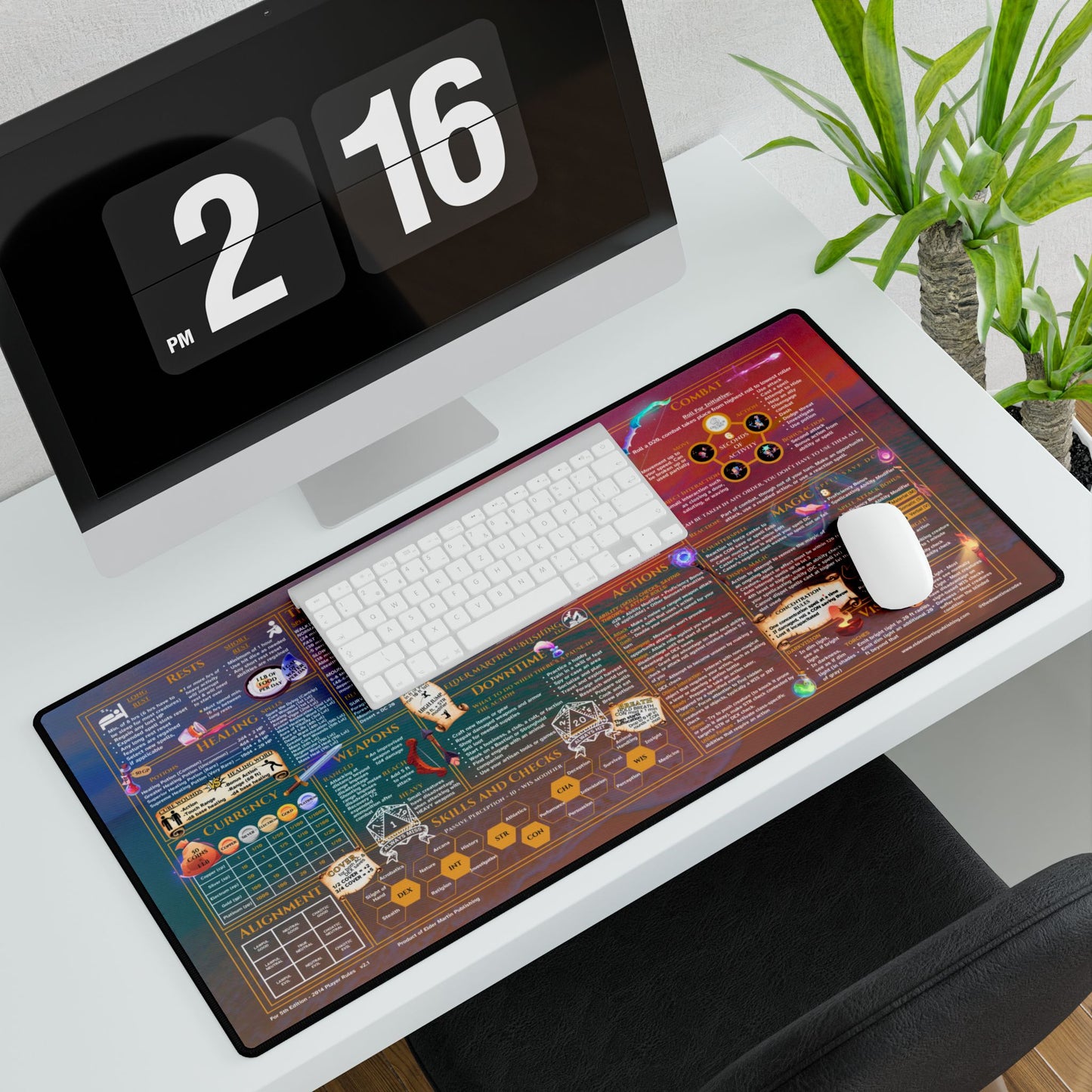 Player Rules Deskmat for 5th Edition 2014 Mechanics, premium size, Seaside Sunset