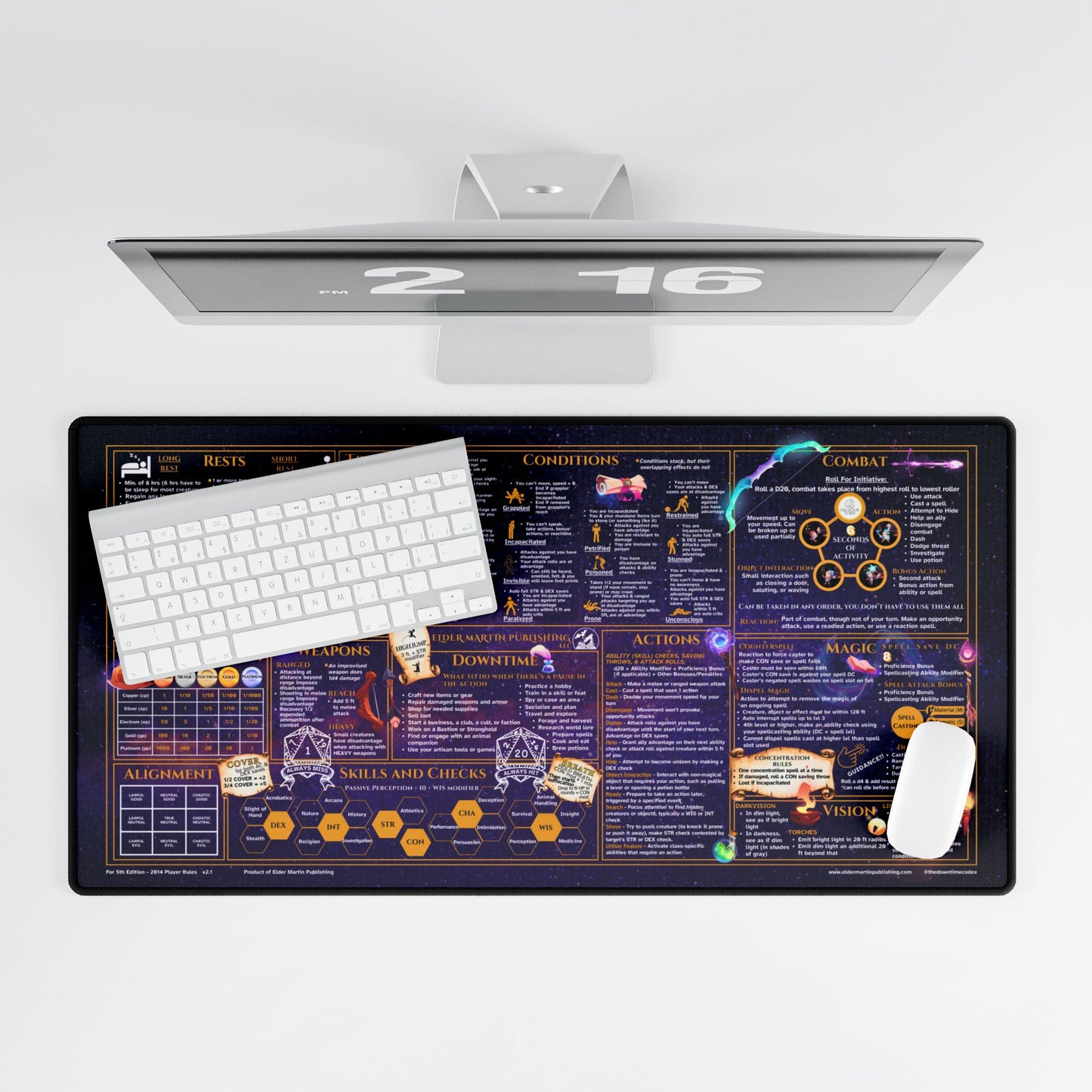 Player Rules Deskmat for 5th Edition 2014 Mechanics, premium size, purple space background