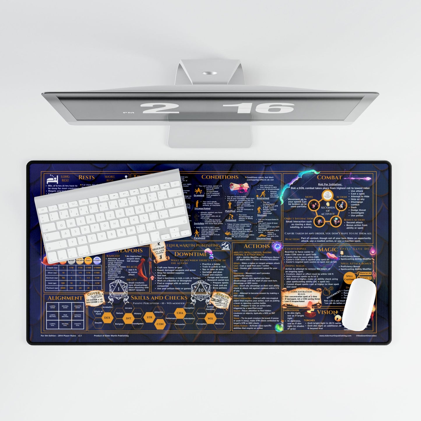 Player Rules Deskmat for 5th Edition 2014 Mechanics, premium size, blue scale background